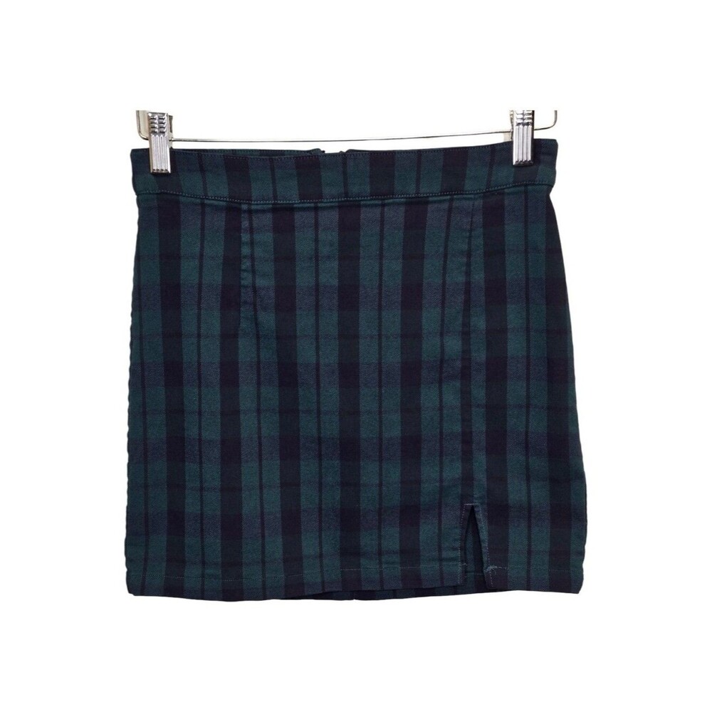 Garage Women's Petite Small Green Blue Plaid Preppy Academia Mini Skirt